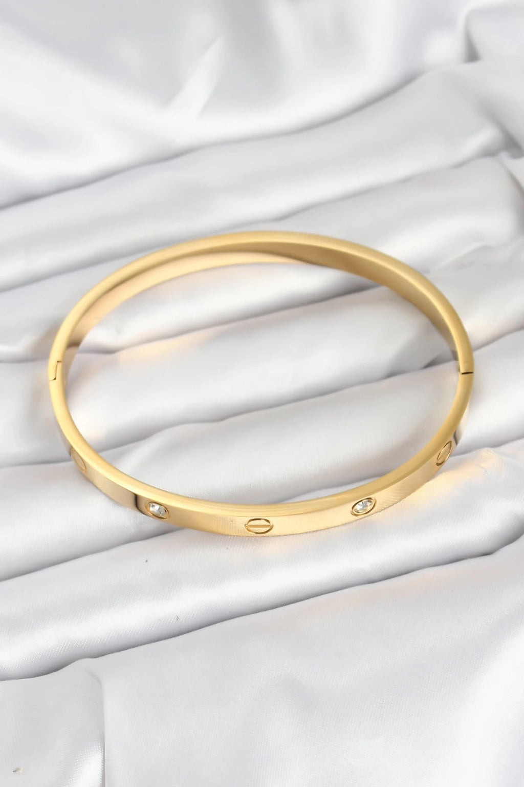 Mey İthalat® 316L Çelik Gold Renk Zirkon Taşlı 65 mm Kadın Kelepçe Bileklik