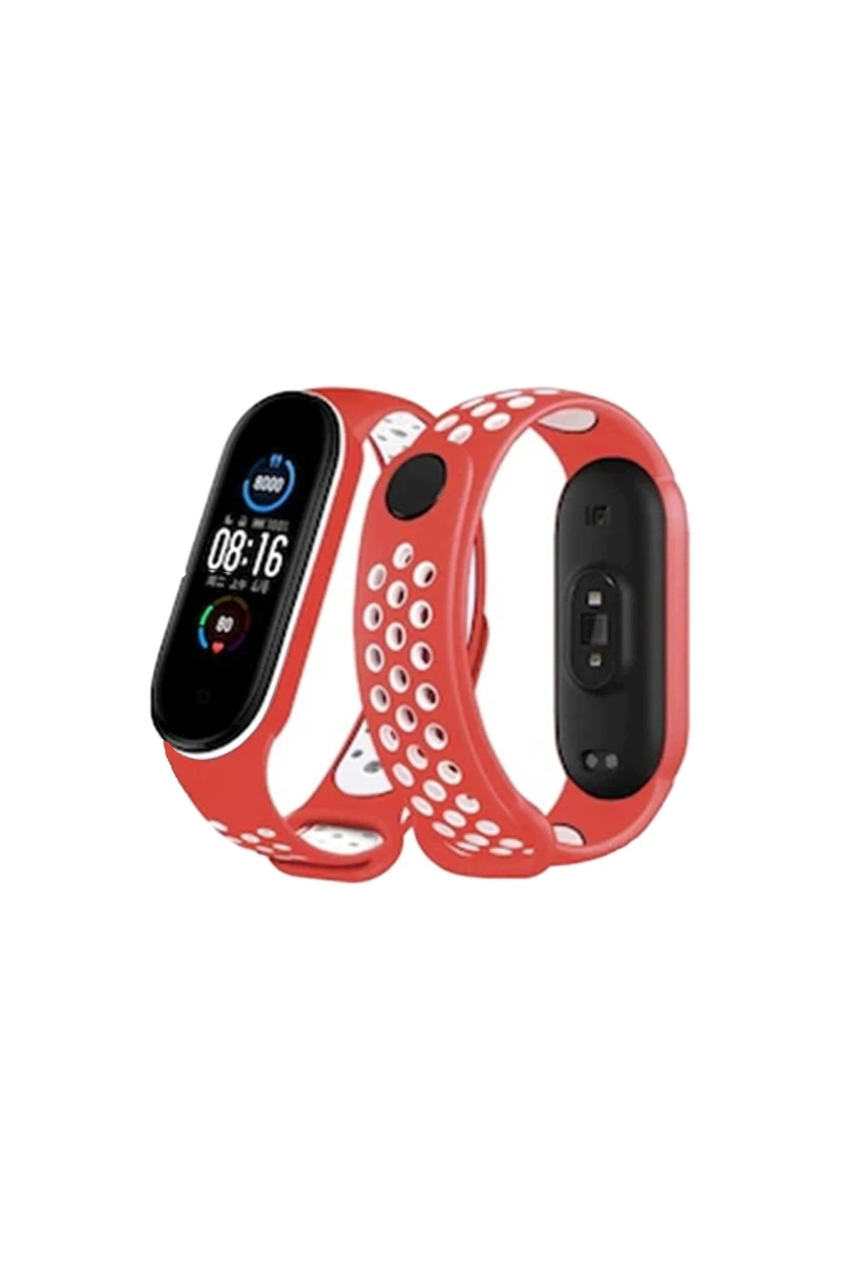 Mey İthalat® Mi Band 6 Spor Delikli Kordon - Kırmızı-Beyaz