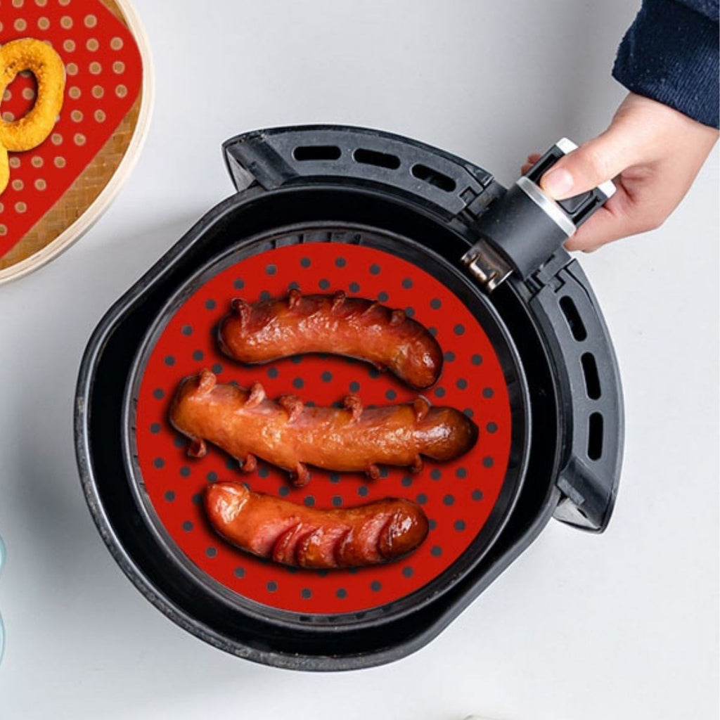 Siyah Isıya Dayanıklı Yıkanılabilir Silikon Fırın Ve Airfryer Yuvarlak Model Pişirme Matı 23 Cm