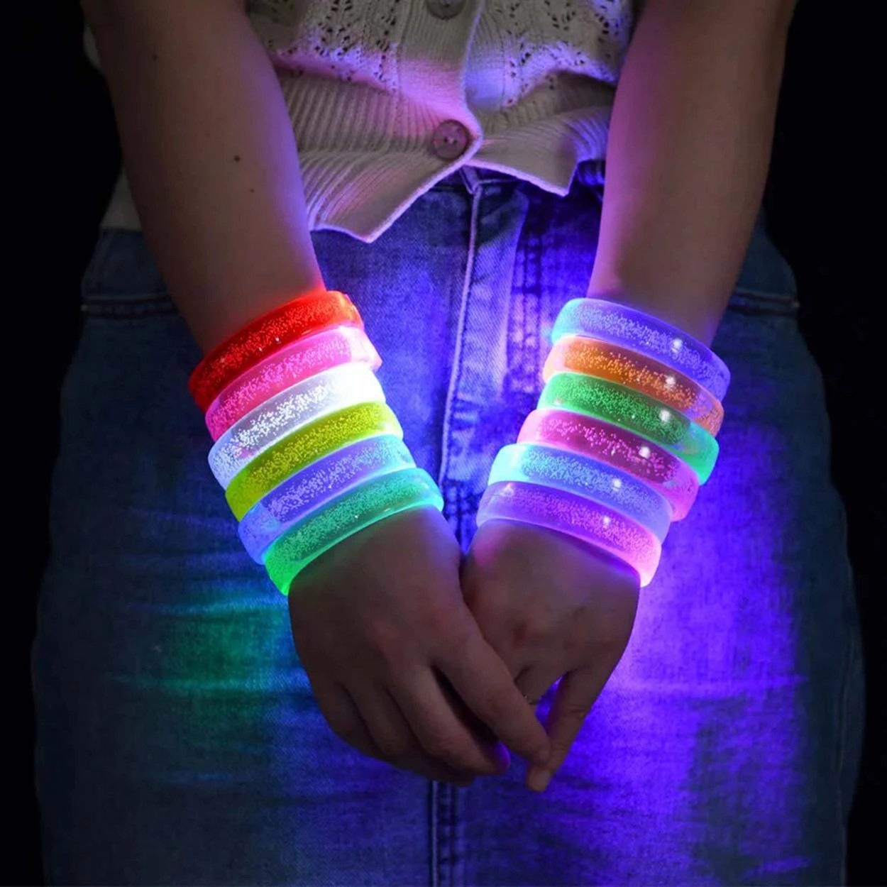 Mey İthalat® Pembe Led Işıklı Baskı Yapılabilen Pilli Bileklik Bilezik 1,5 cm Genişlik