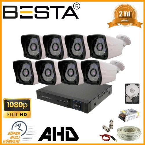 2 MP 1080P 8 Dış Mekan Kameralı AHD Güvenlik Seti