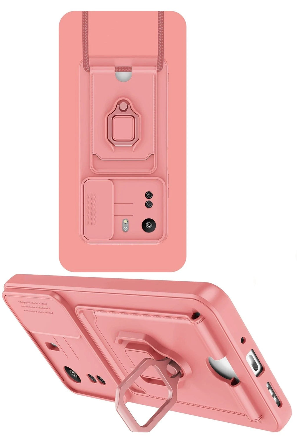 Mey İthalat® Redmi 13C Kılıf Zuma Kartvizitli Yüzüklü Silikon - Pembe