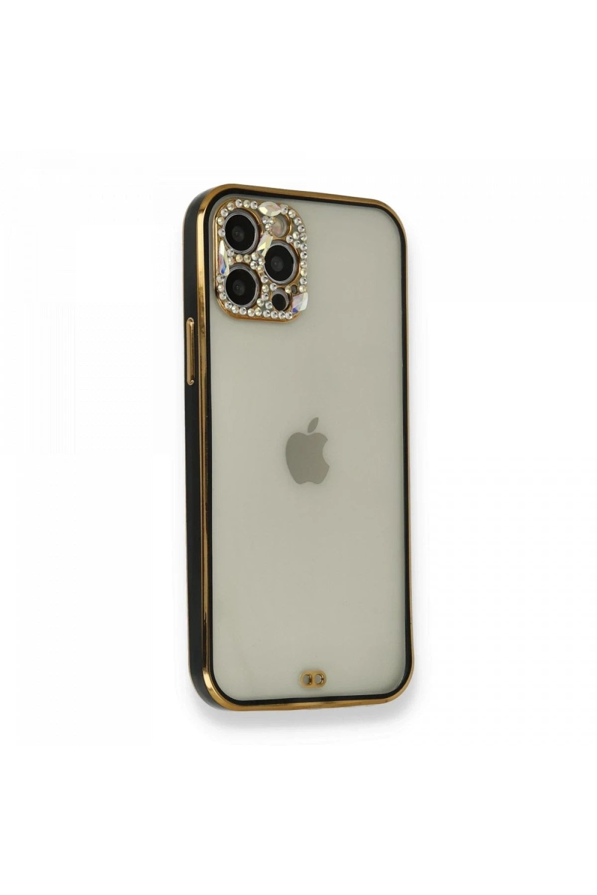 Mey İthalat® iPhone 12 Pro Kılıf Liva Taşlı Silikon - Siyah