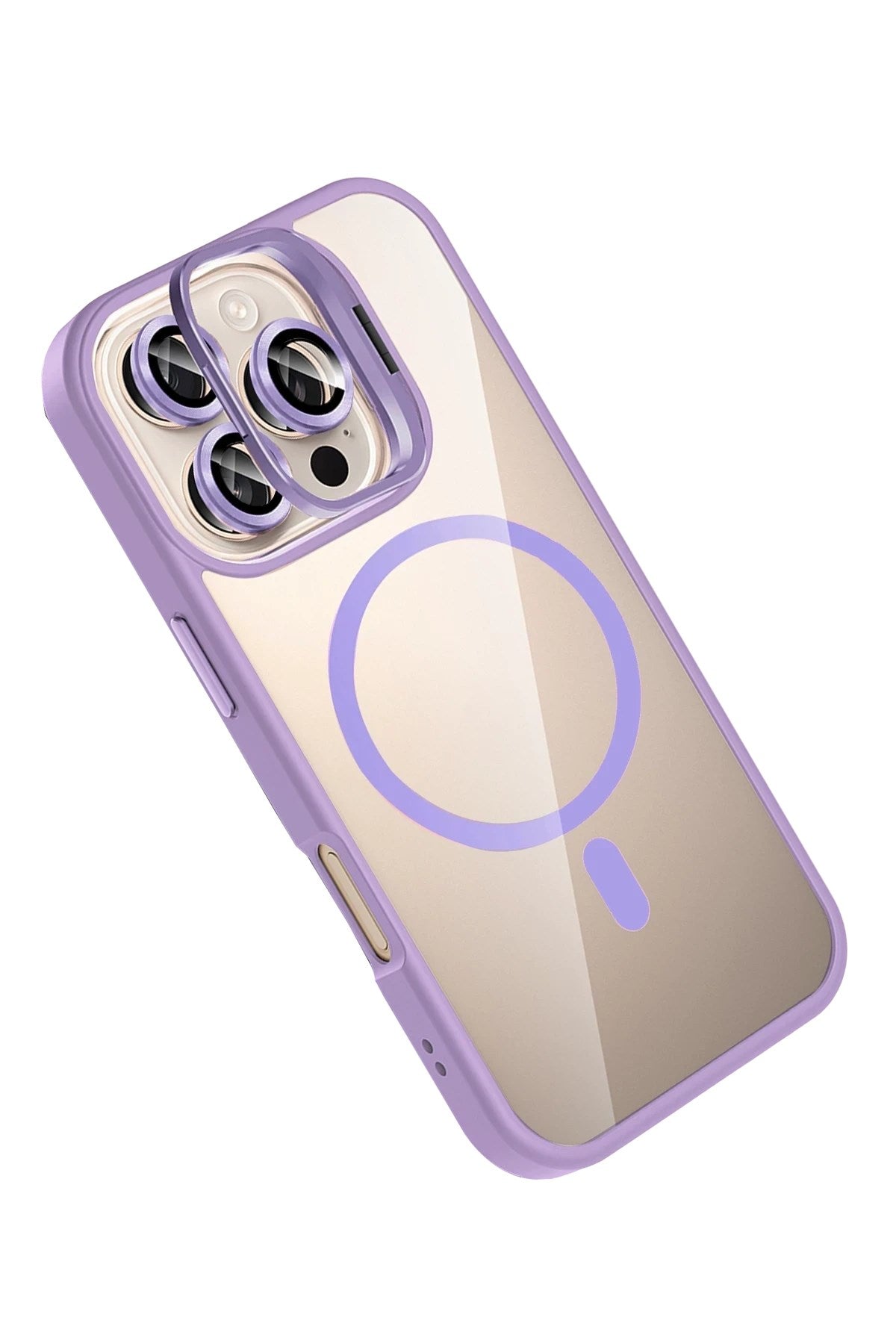 Mey İthalat® iPhone 16 Pro Remim Lensli Magsafe Standlı Kapak - Lila