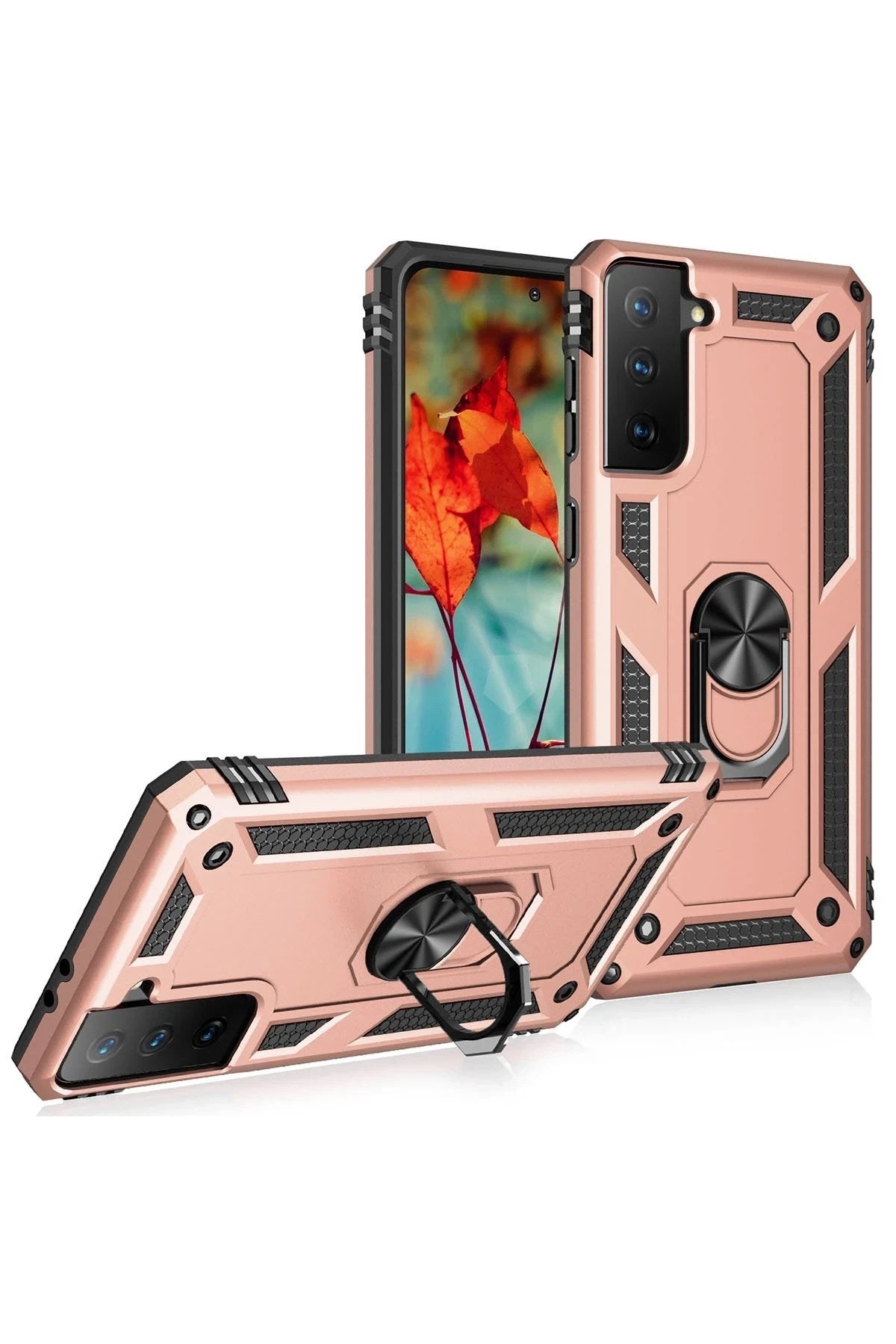 Mey İthalat® Samsung Galaxy S21 Kılıf Sofya Yüzüklü Silikon Kapak - Rose