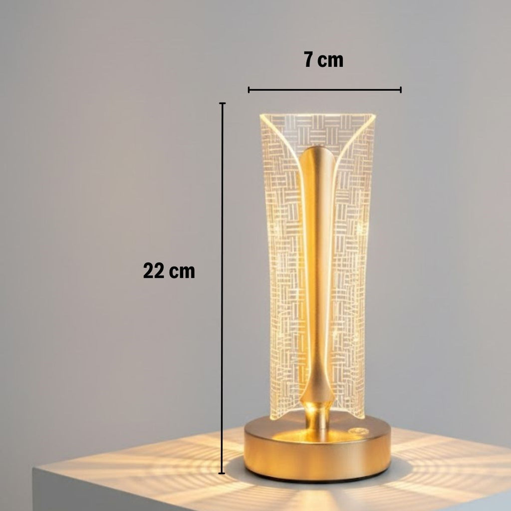 İki Yandan Kavisli Silindirik Çizgi Model Kristal LED Masa Lambası – Dokunmatik, 3 Renk Işık Modlu, Şarjlı Dekoratif Gece Lambası