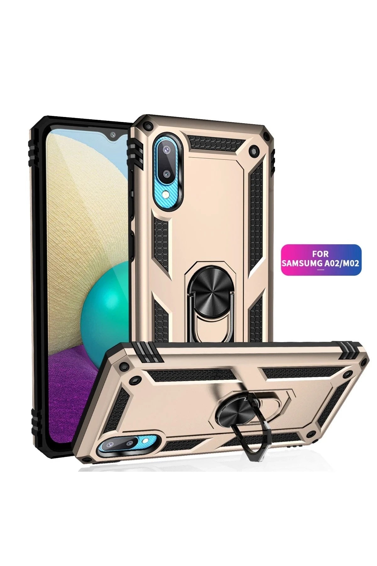 Mey İthalat® Samsung Galaxy A02 Kılıf Sofya Yüzüklü Silikon Kapak - Gold