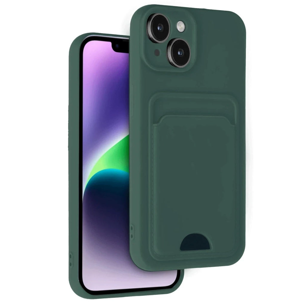 Mey İthalat® iPhone 14 Kılıf Kelvin Kartvizitli Silikon - Koyu Yeşil