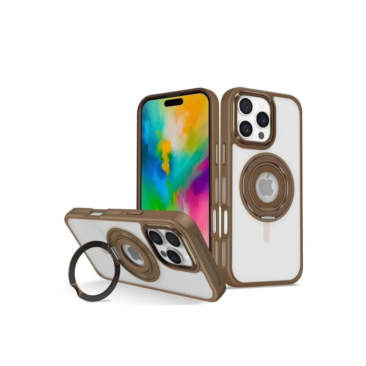 Mey İthalat® iPhone 16 Pro Banza Magsafe Standlı Kapak - Kahverengi