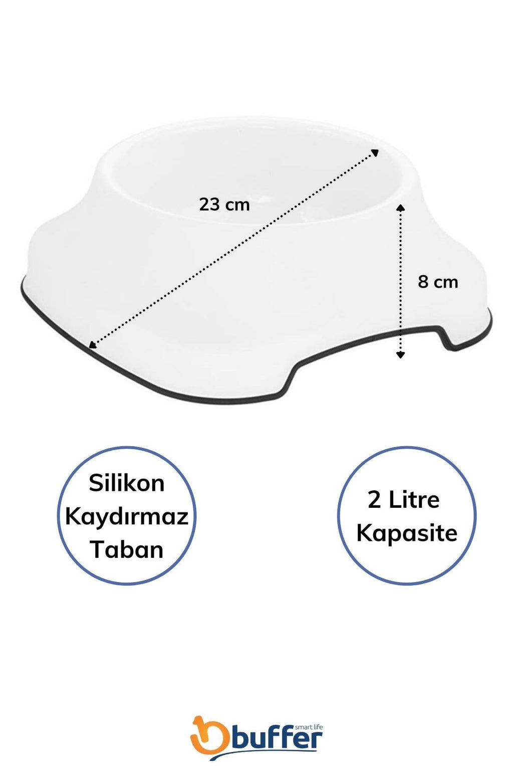 Silikon Kaydırmaz Taban Plastik Kedi ve Köpek Mama ve Su Kabı 2 L