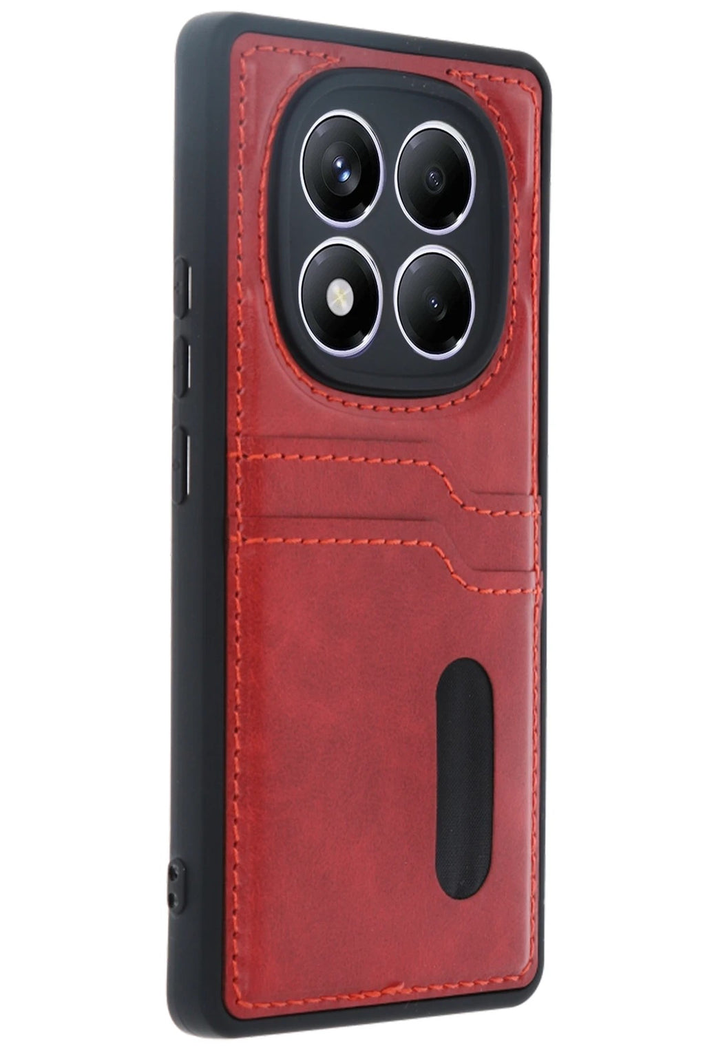Mey İthalat® Redmi Note 14 Pro 5G Kılıf Sara Kartvizitli Deri Kılıf - Kırmızı