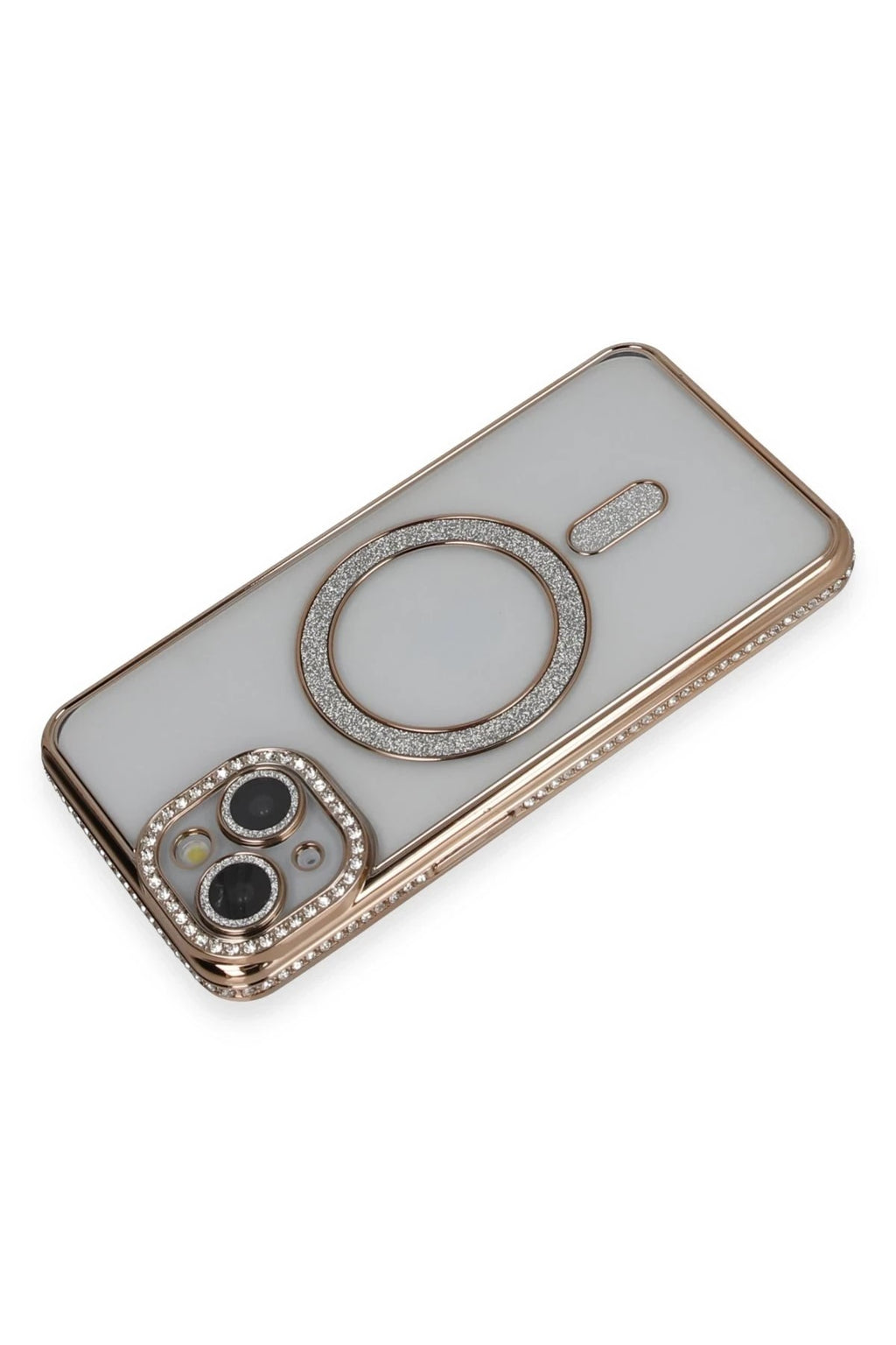 Mey İthalat® iPhone 14 Kılıf Joke Simli Magneticsafe Kılıf - Gold
