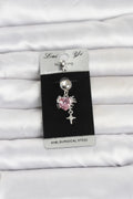 Mey İthalat® 316L Cerrahi Çelik Pembe Zirkon Taşlı Model Göbek Piercing