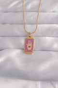 Mey İthalat® 316L Çelik Gold Renk Mor Mineli El Figür Tarot Kolye