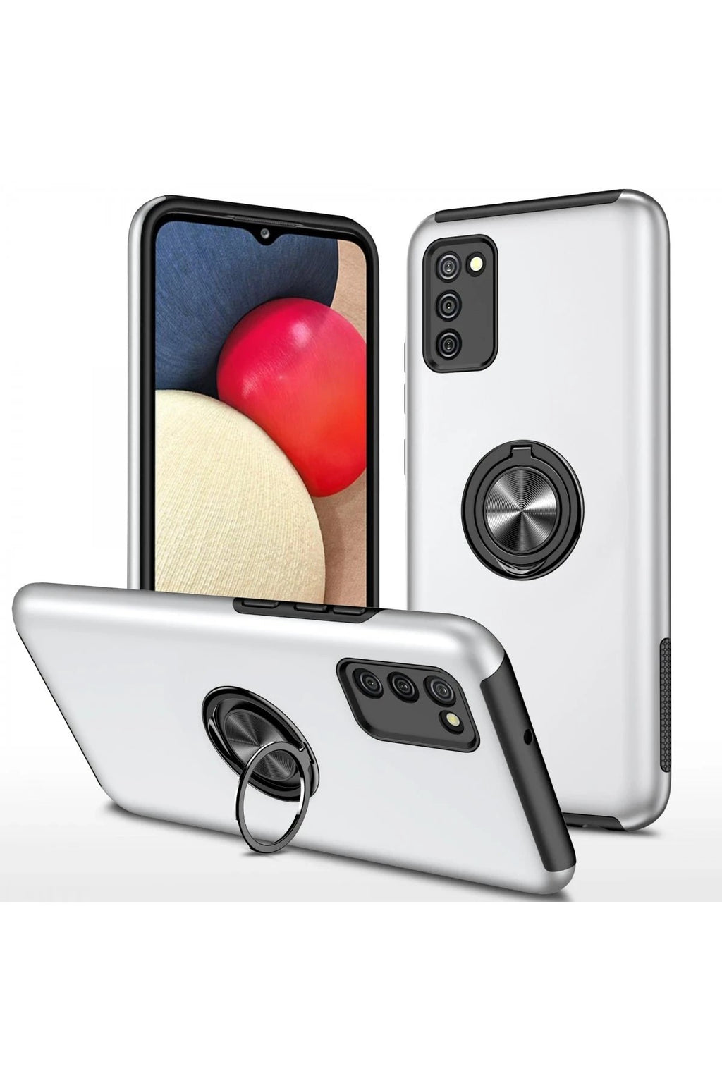 Mey İthalat® Samsung Galaxy A02S Kılıf Elit Yüzüklü Kapak - Gümüş