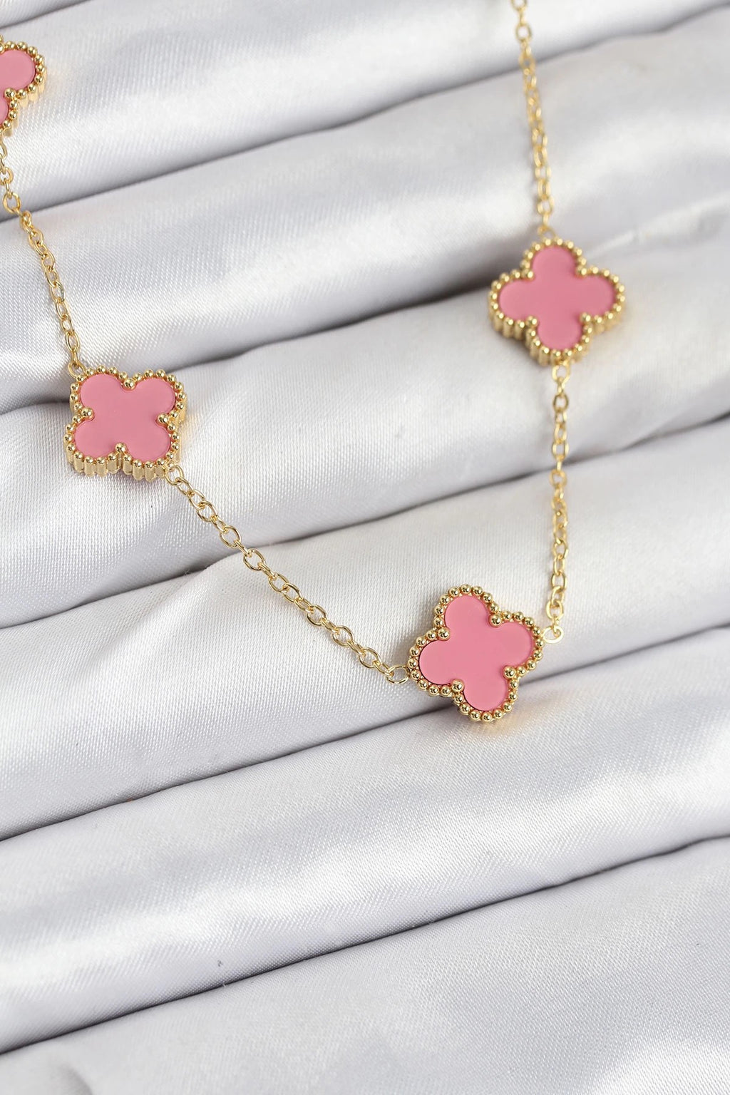 Mey İthalat® 316L Çelik Zincir Gold Pembe Renk Yonca Kadın Kolye