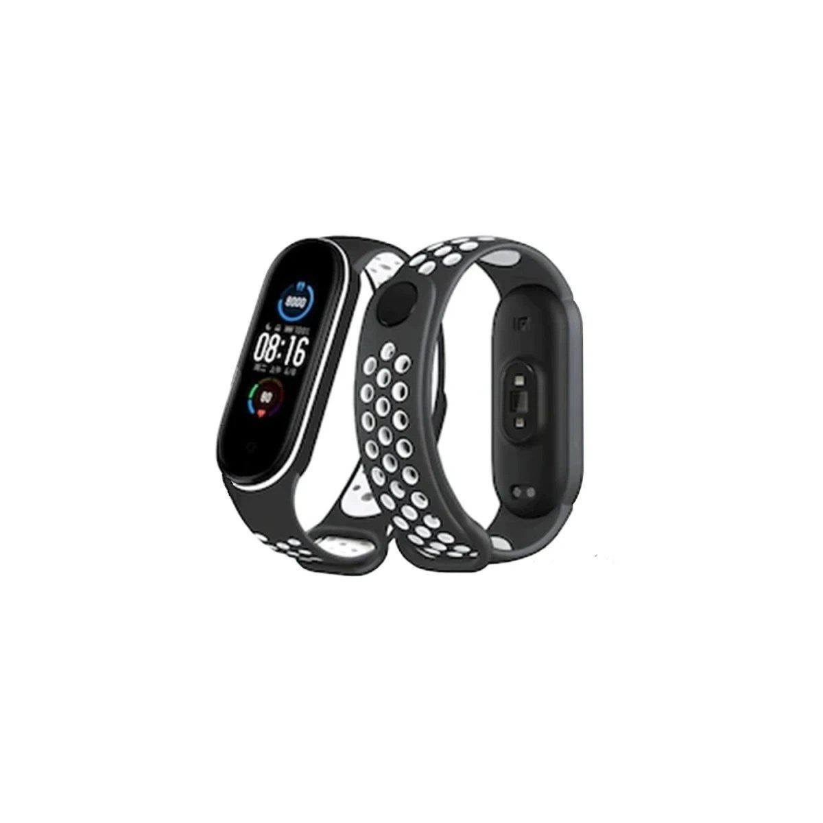 Mey İthalat® Mi Band 4 Spor Delikli Kordon - Siyah-Beyaz