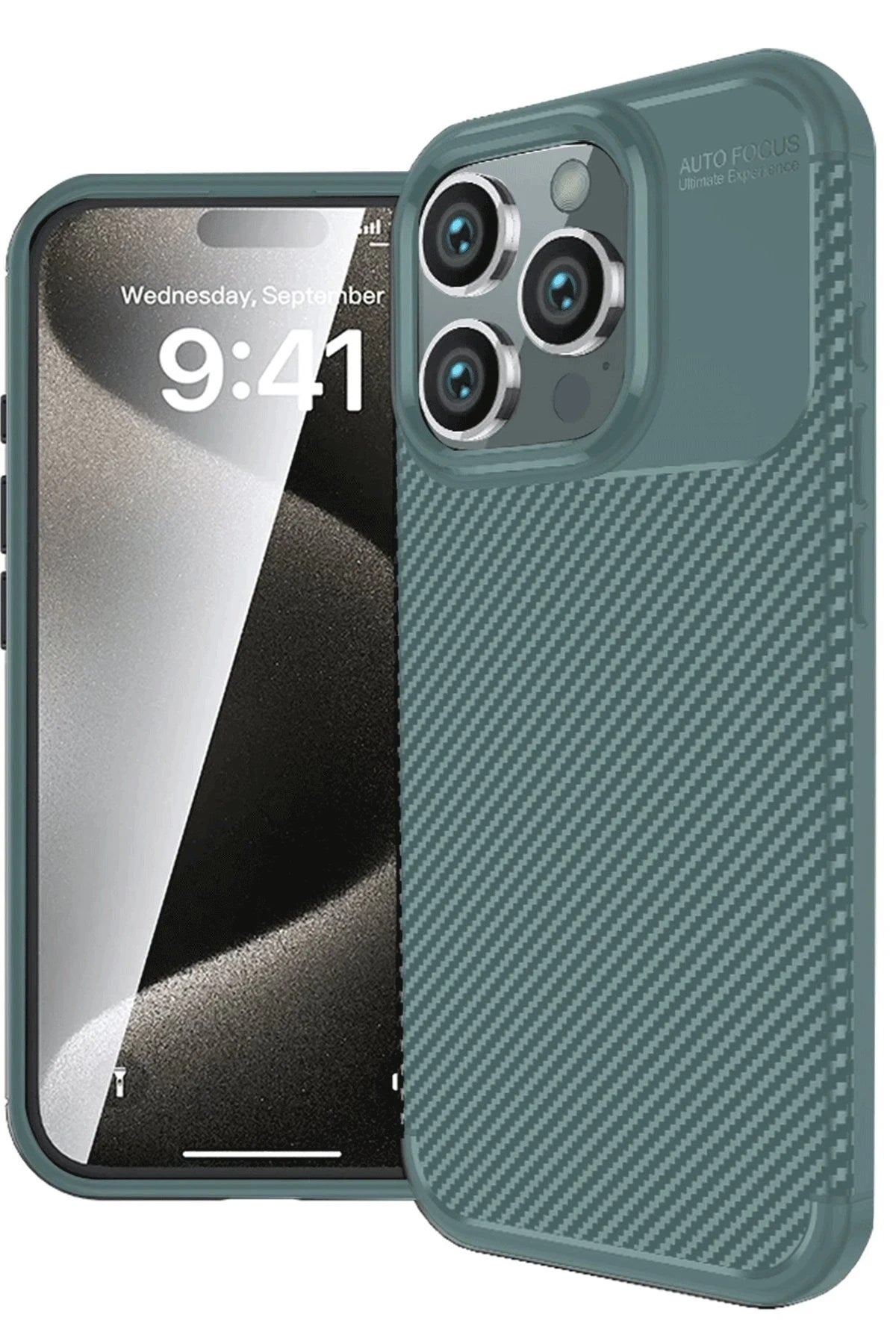 Mey İthalat® iPhone 16 Pro Kılıf Auto Focus Karbon Kapak - Koyu Yeşil