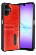 Mey İthalat® Samsung Galaxy A07 4G Sara Kartvizitli Deri Kılıf - Kırmızı