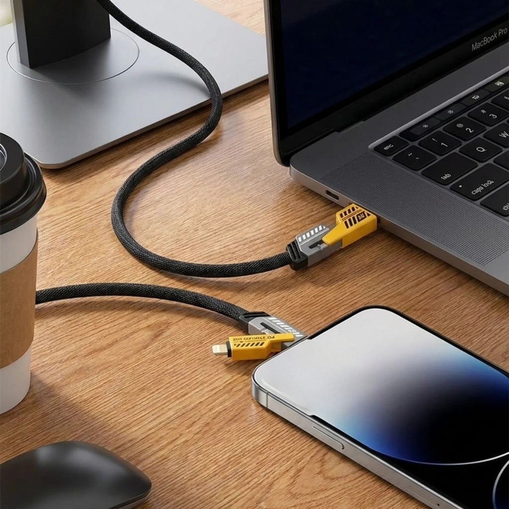 4’ü 1 Arada Hızlı Mobil Şarj Kablosu 65W – USB-A & Type-C to Type-C + Lightning, Örgülü Çoklu Şarj ve Veri Kablosu