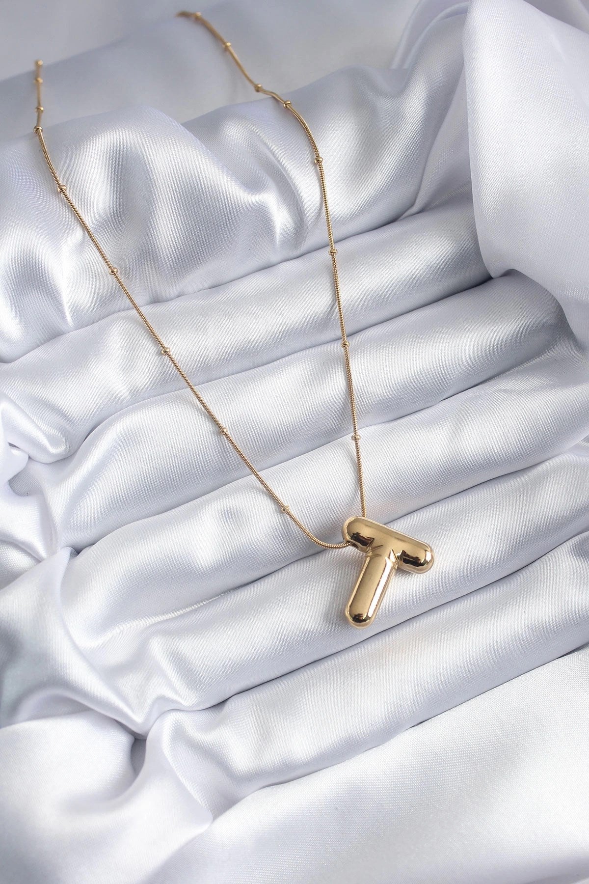 Mey İthalat® 316L Çelik Gold Renk Bubble "T" Harf Model Kadın Kolye