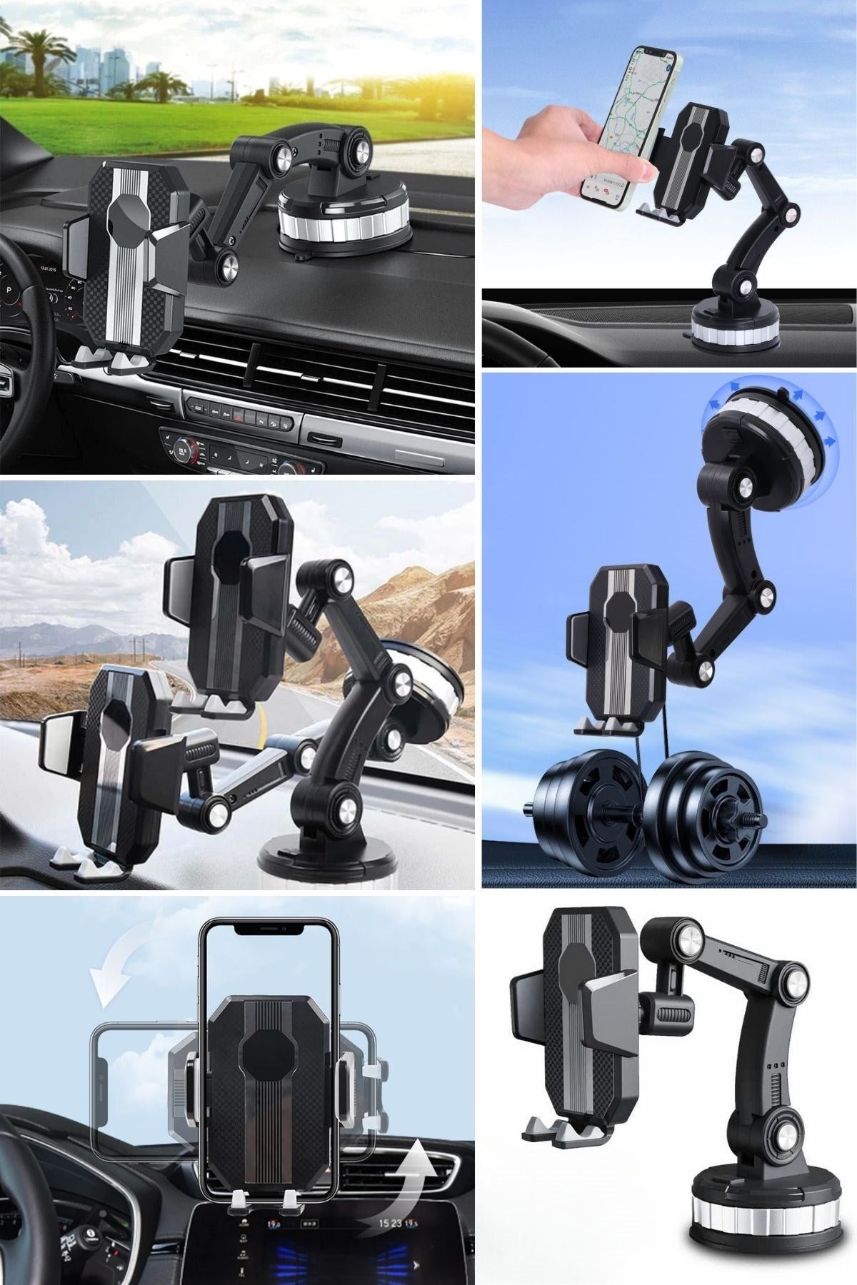 Jel Vantuzlu Cama Takılabilen Güçlü 360 Derece Dönebilen Ayarlanabilir Araç Içi Vantuzlu Telefon Tutucu