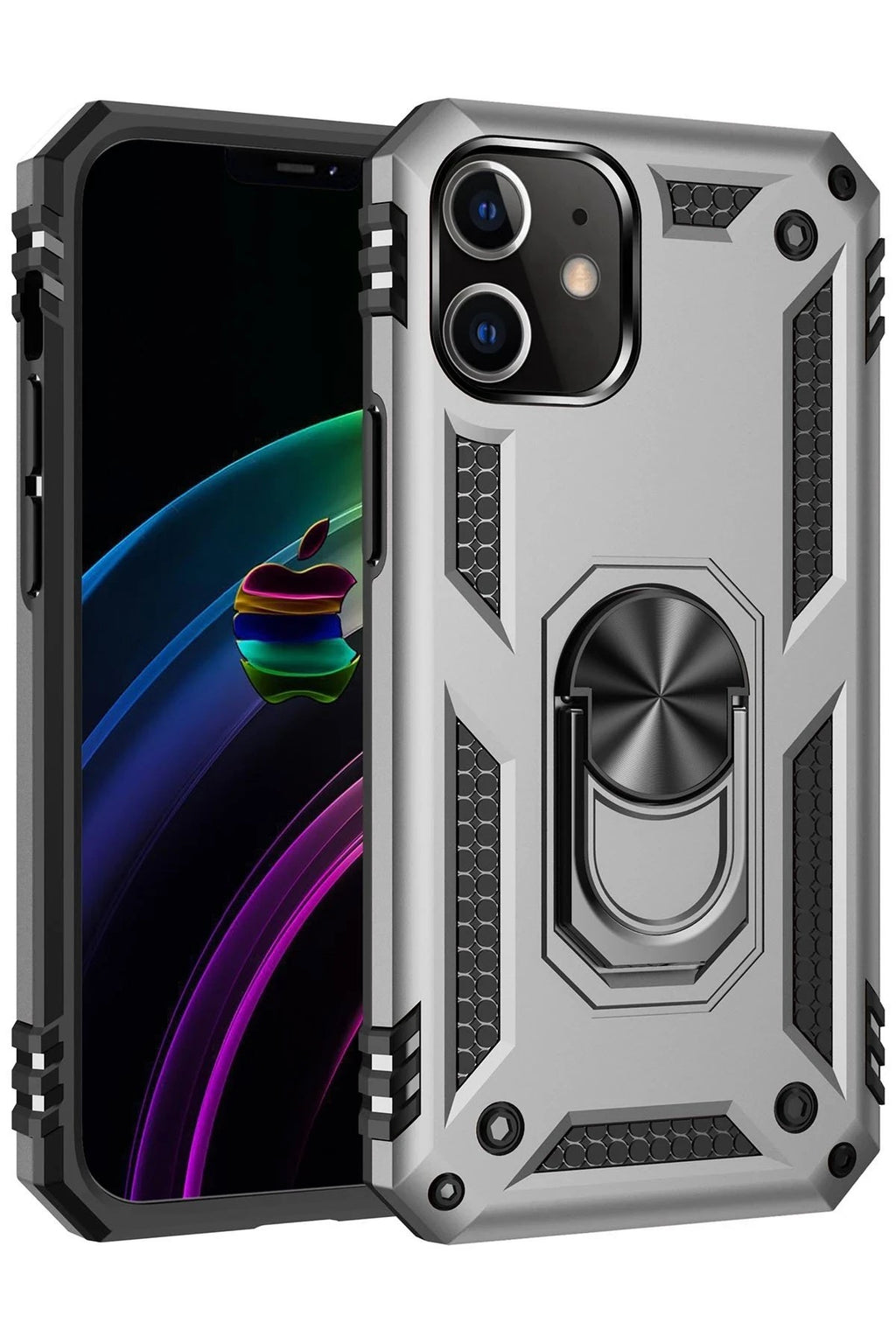 Mey İthalat® iPhone 12 Mini Kılıf Sofya Yüzüklü Silikon Kapak - Gümüş