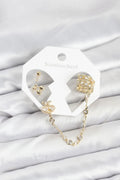 Mey İthalat® Kiraz Model Pirinç Gold Renk Zincir Bağlantılı Ear Cuff Küpe Seti
