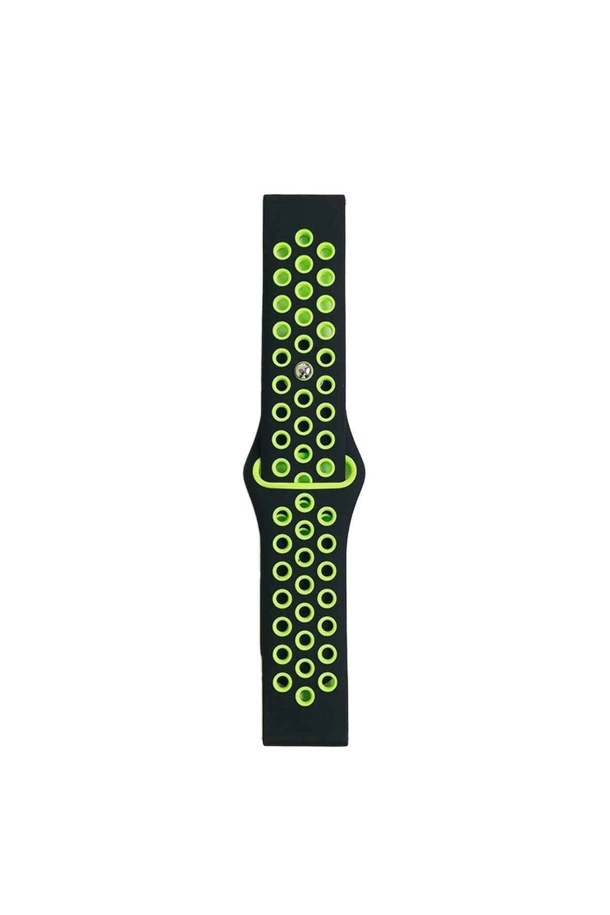 Mey İthalat® Watch 20mm Spor Delikli Kordon - Siyah-Yeşil