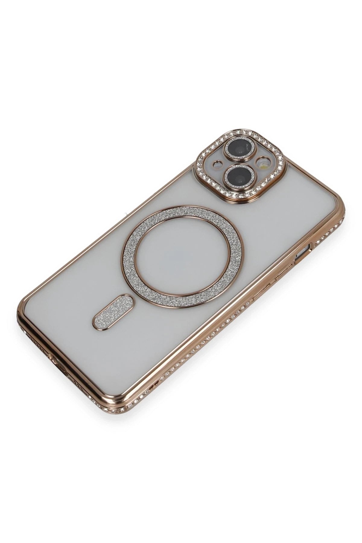 Mey İthalat® iPhone 14 Kılıf Joke Simli Magneticsafe Kılıf - Gold