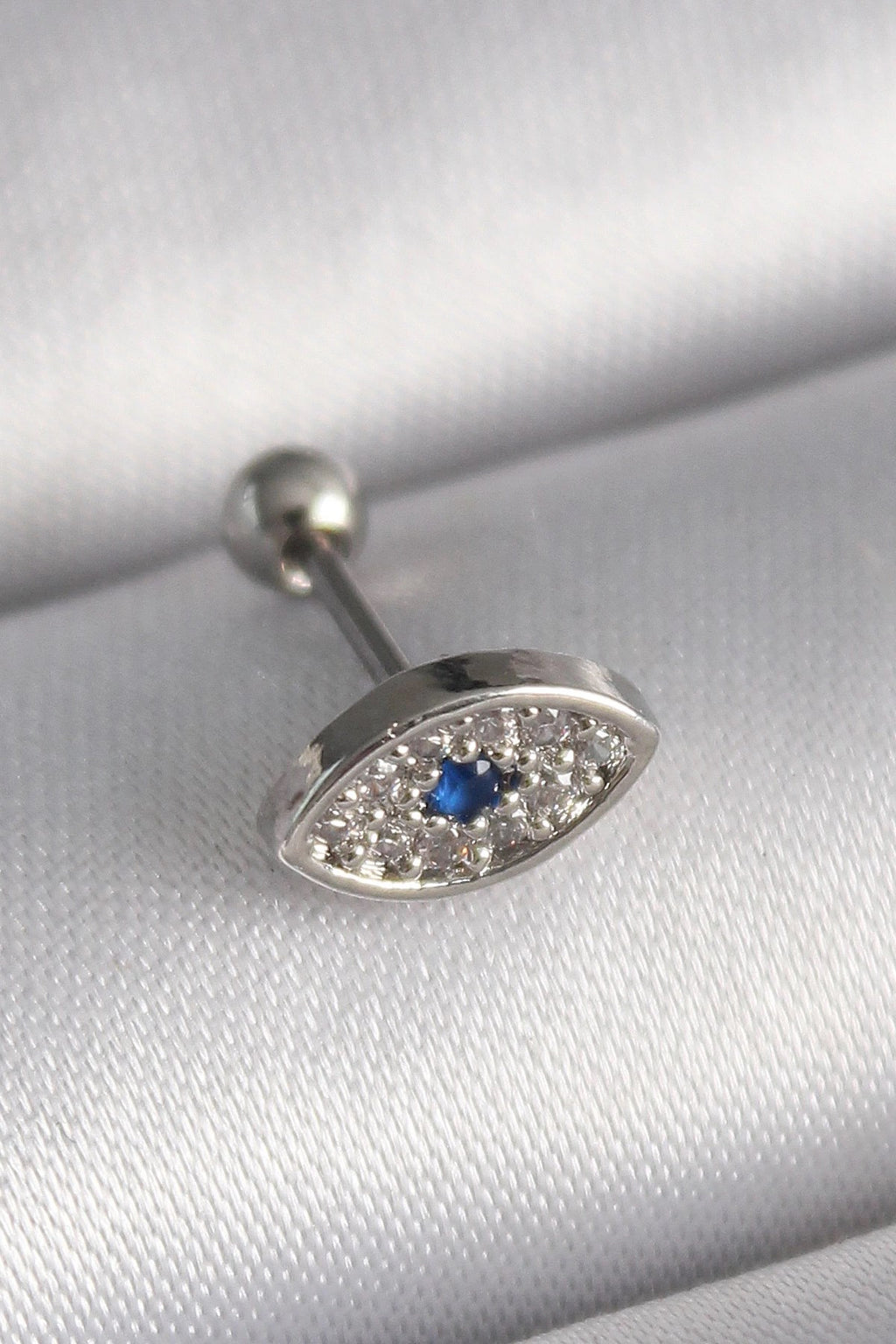 Mey İthalat® 316L Çelik Gümüş Renk Zirkon Taşlı Göz Tragus Piercing
