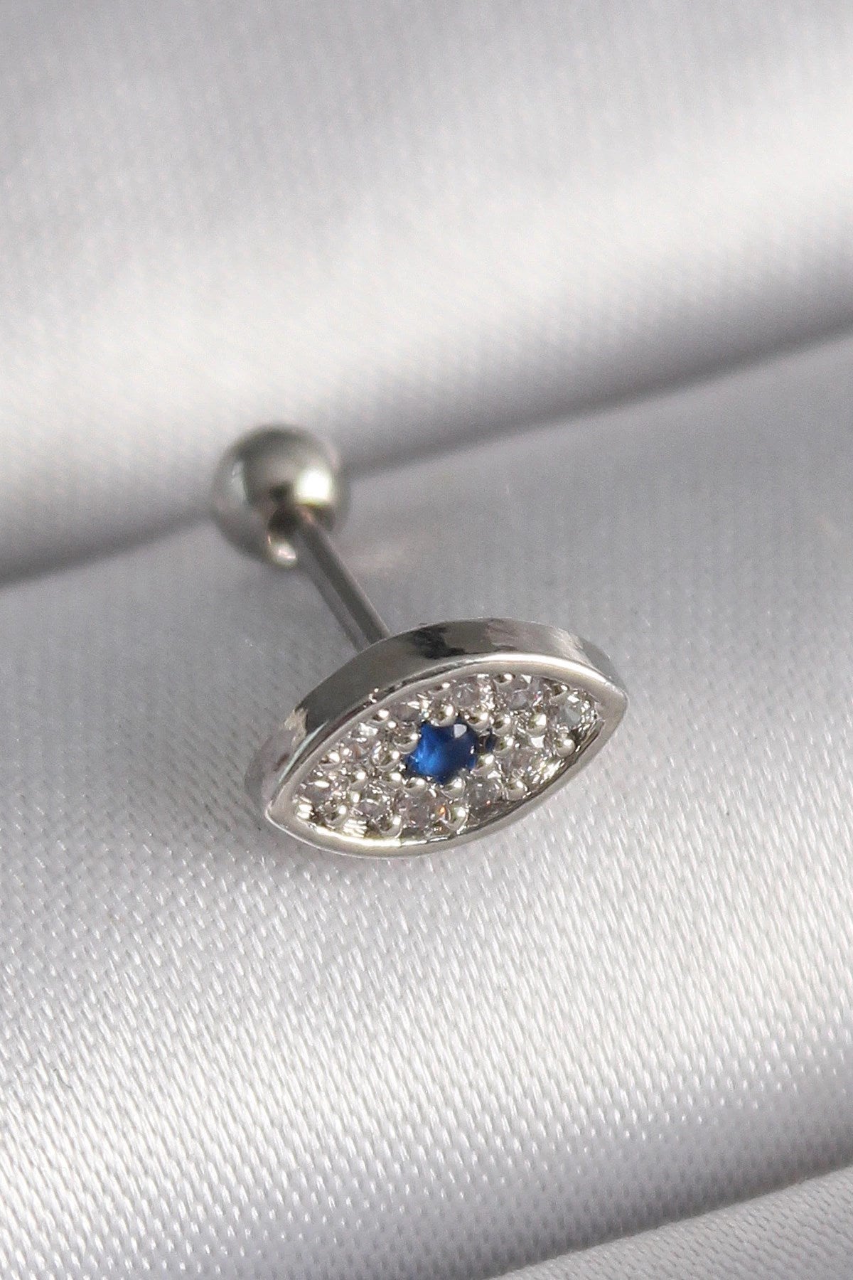 Mey İthalat® 316L Çelik Gümüş Renk Zirkon Taşlı Göz Tragus Piercing