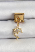 Mey İthalat® 316L Çelik Sallantılı Zirkon Taşlı Yunus Balığı Model Gold Renk Nomination Charm