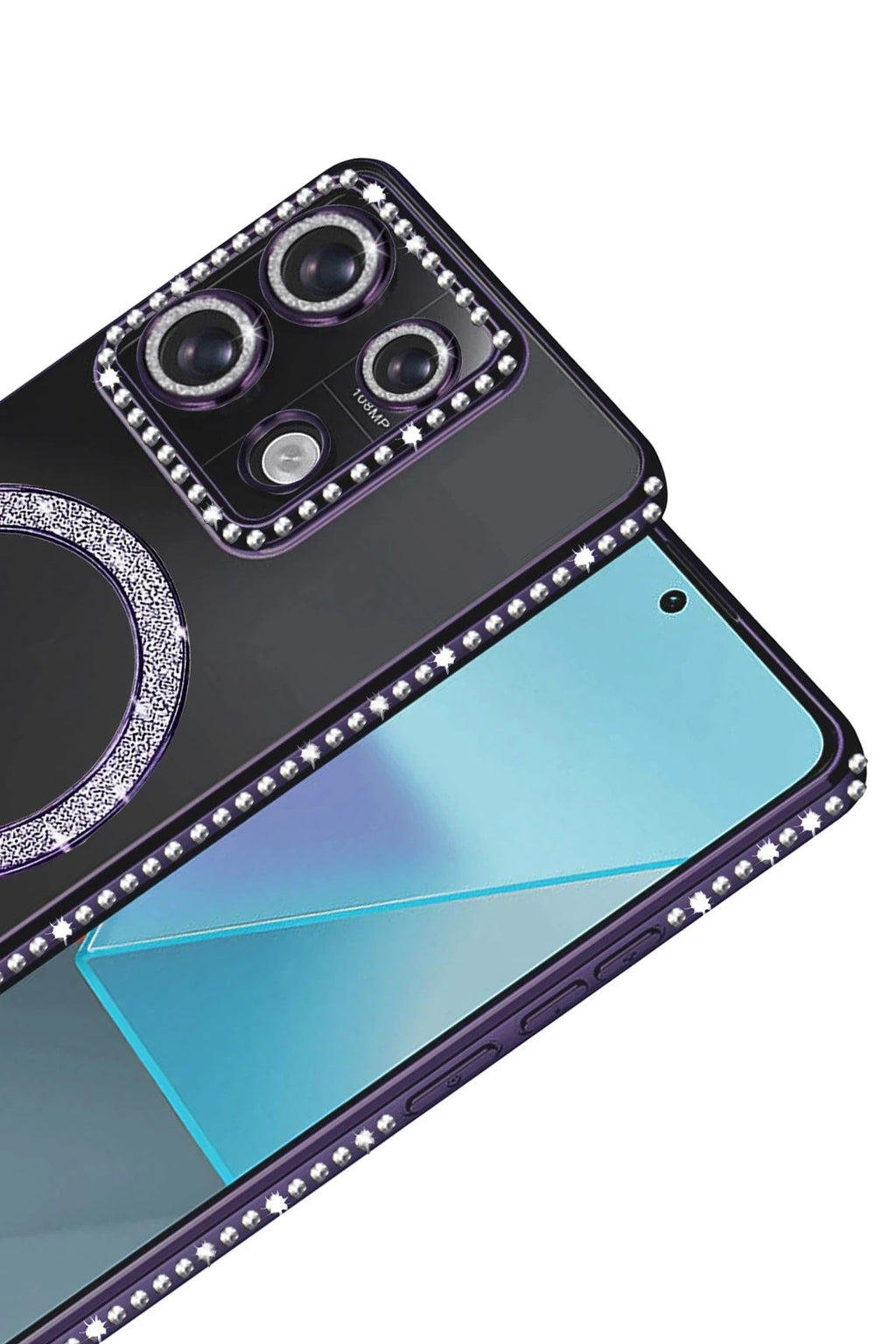 Mey İthalat® Redmi Note 13 Pro 4G Joke Simli Magneticsafe Kılıf - Derin Mor