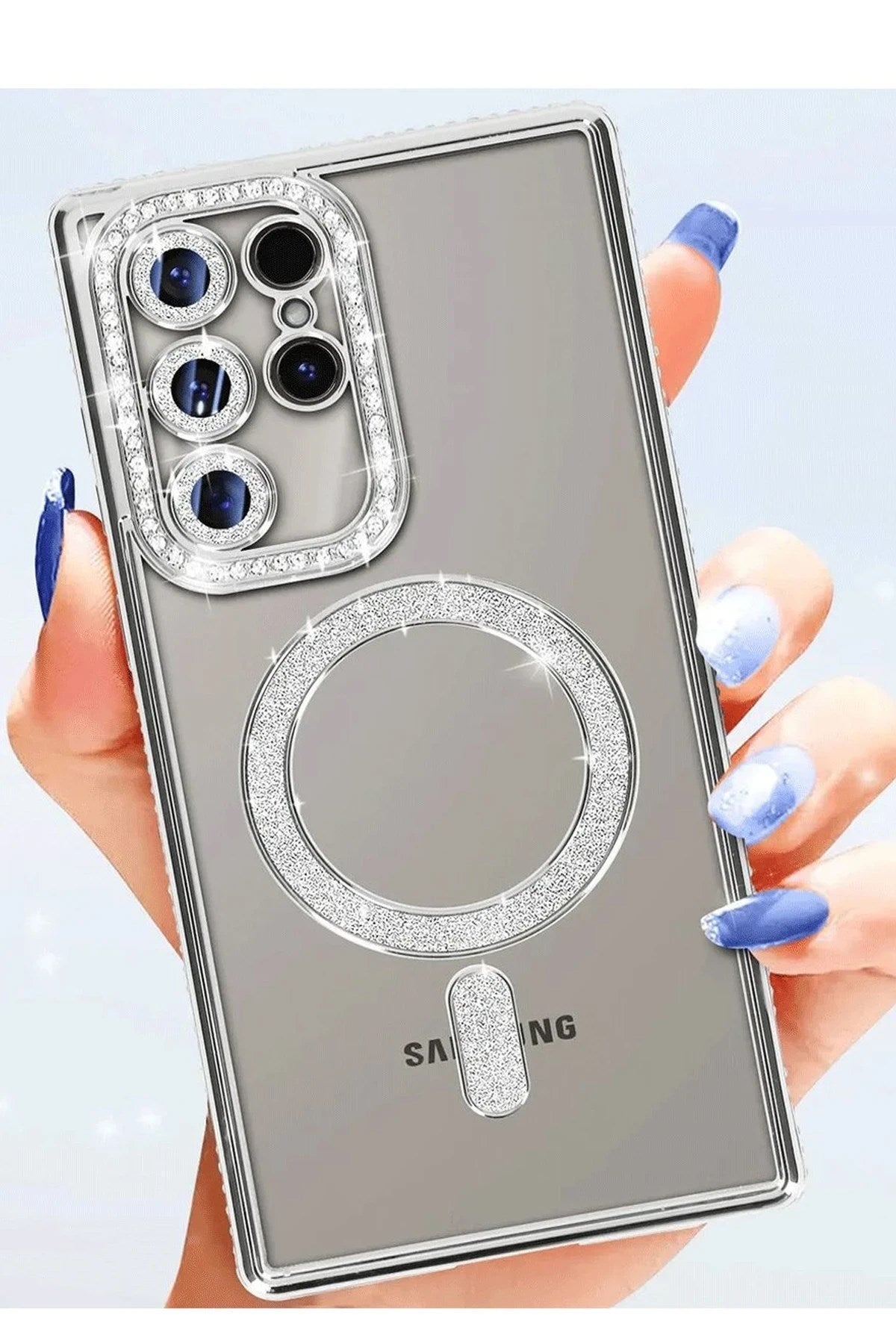 Mey İthalat® Samsung Galaxy S25 Ultra Kılıf Joke Simli Magneticsafe Kılıf - Mavi