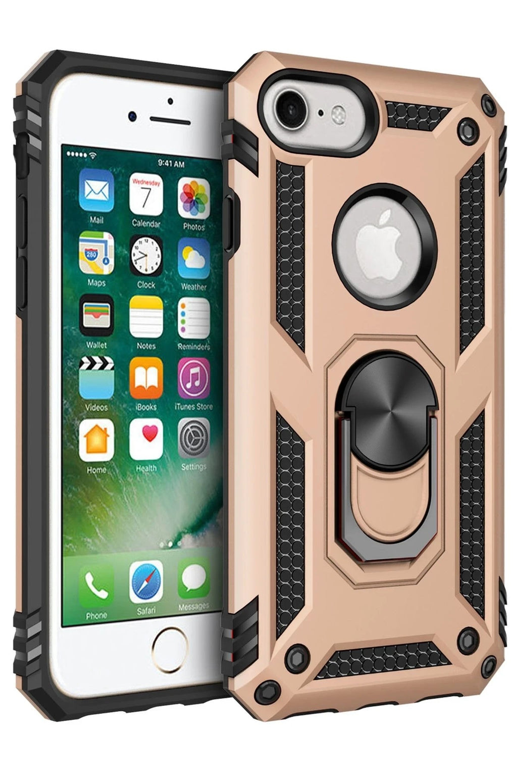 Mey İthalat® iPhone 7 Kılıf Sofya Yüzüklü Silikon Kapak - Gold
