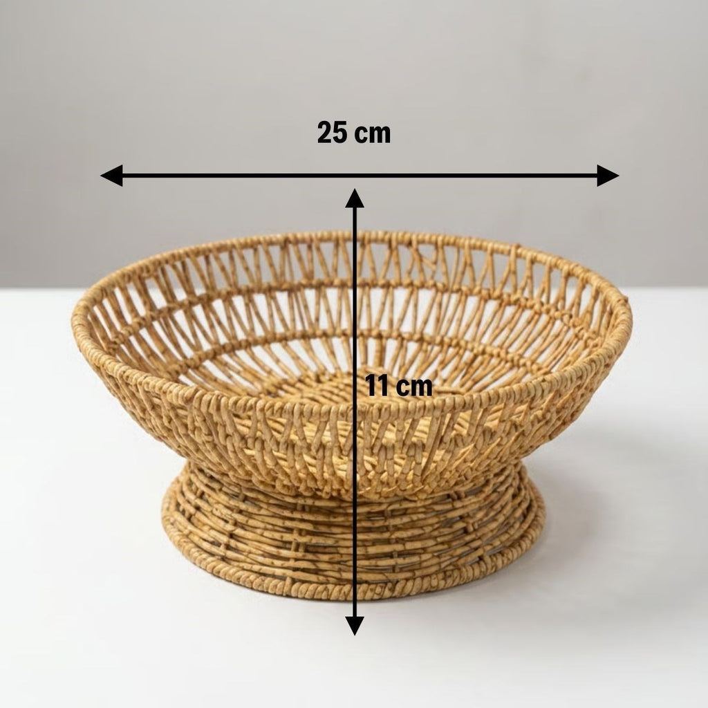 25 cm Plastik Rattan Servis Çanağı – Doğal Hasır Görünümlü Dekoratif Meyve, Ekmek ve Sunum Kasesi