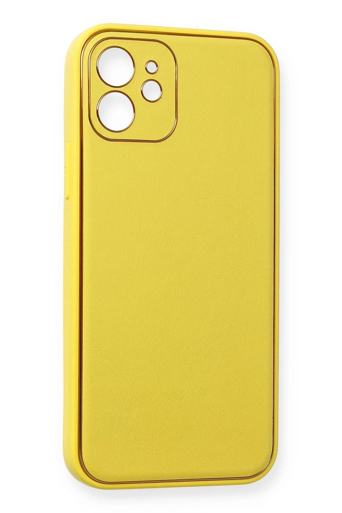 Mey İthalat® iPhone 12 Kılıf Coco Deri Silikon Kapak - Sarı