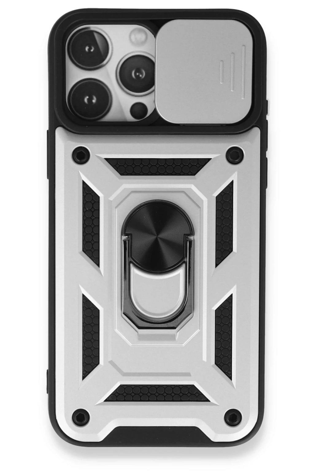 Mey İthalat® iPhone 15 Pro Kılıf Pars Lens Yüzüklü Silikon - Gümüş