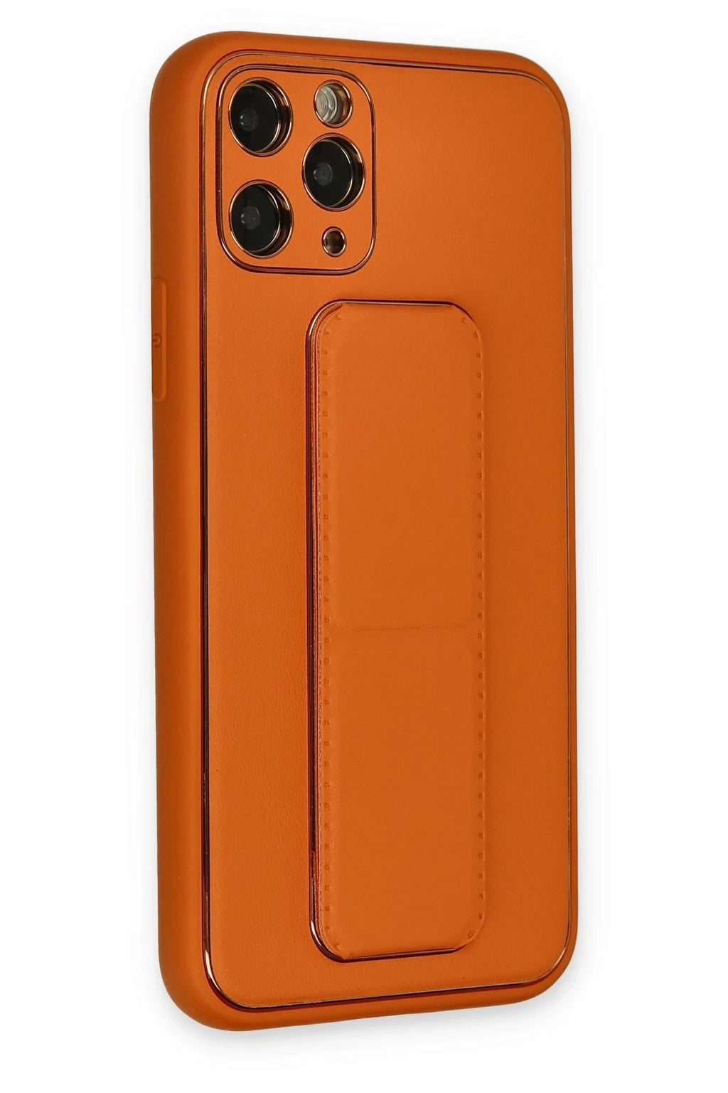 Mey İthalat® iPhone 11 Pro Kılıf Coco Deri Standlı Kapak - Turuncu