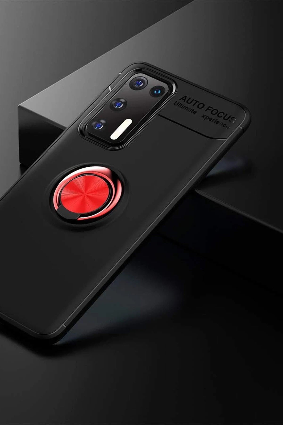 Mey İthalat® Huawei P40 Kılıf Range Yüzüklü Silikon - Siyah-Kırmızı
