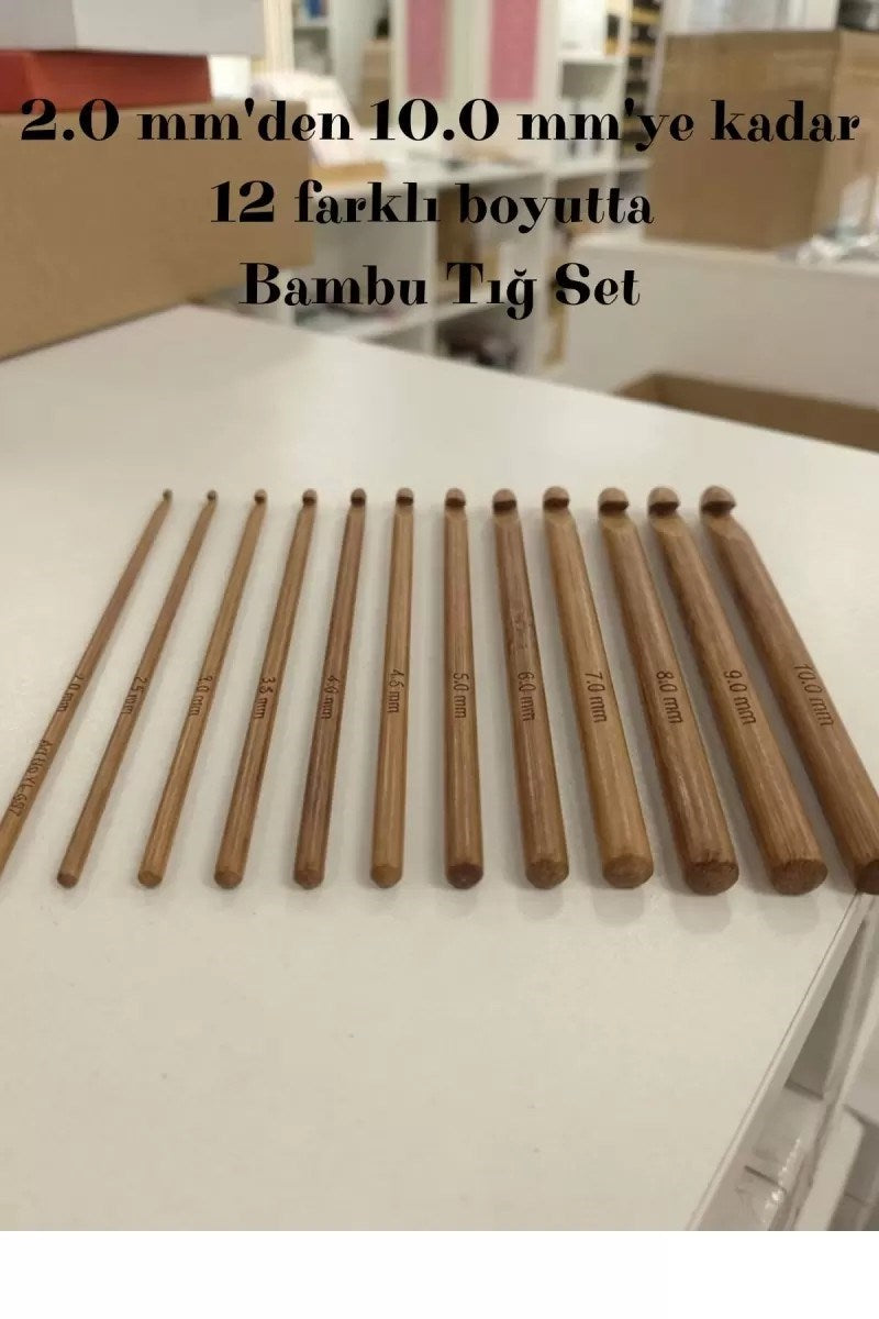 12'li Profesyonel Bambu Tığ Seti - 2.0 Mm'den 10.0 Mm'ye Kadar Tam Set