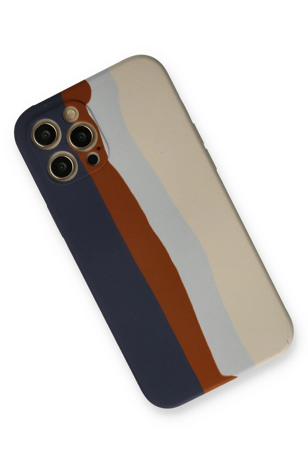 Mey İthalat® iPhone 12 Pro Max Kılıf Ebruli Lansman Silikon - Lacivert-Krem