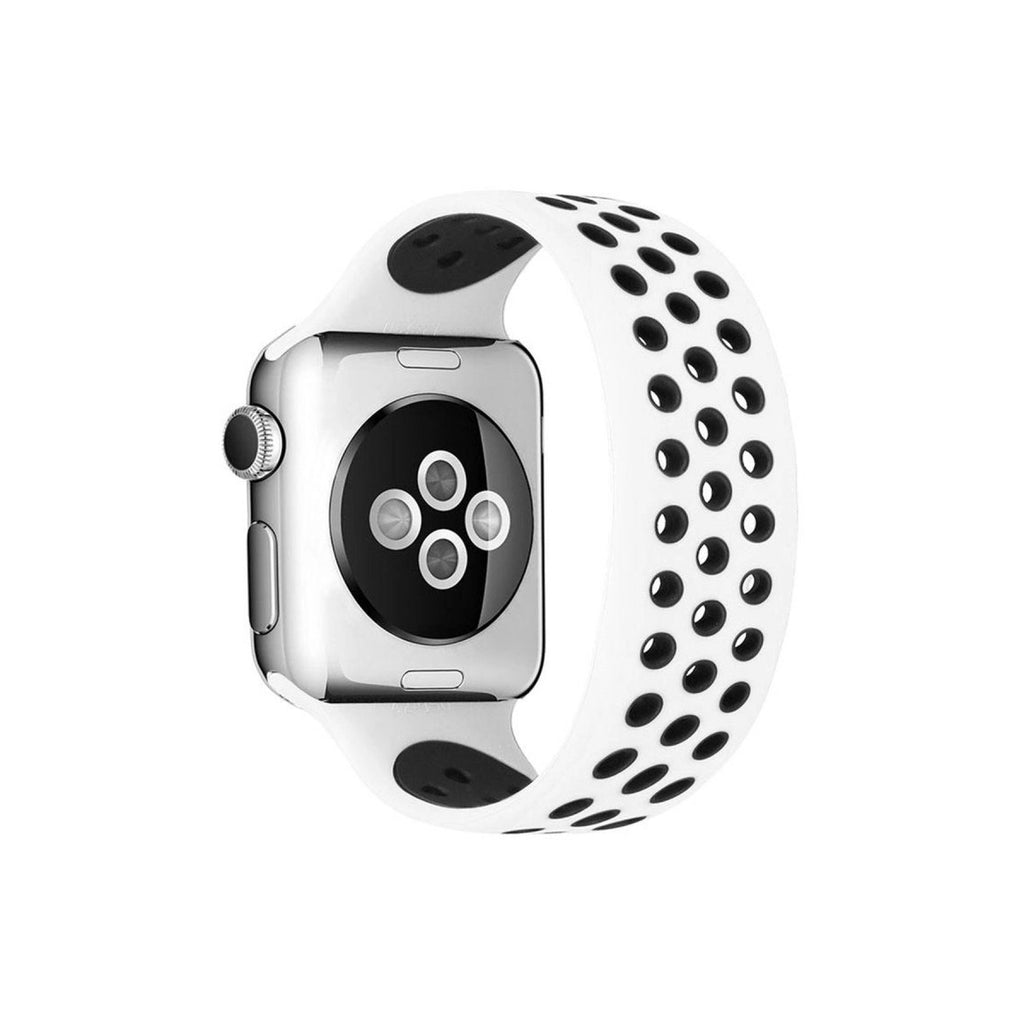 Mey İthalat® Watch 38mm Ayarlı Delikli Silikon Kordon - Beyaz-Siyah