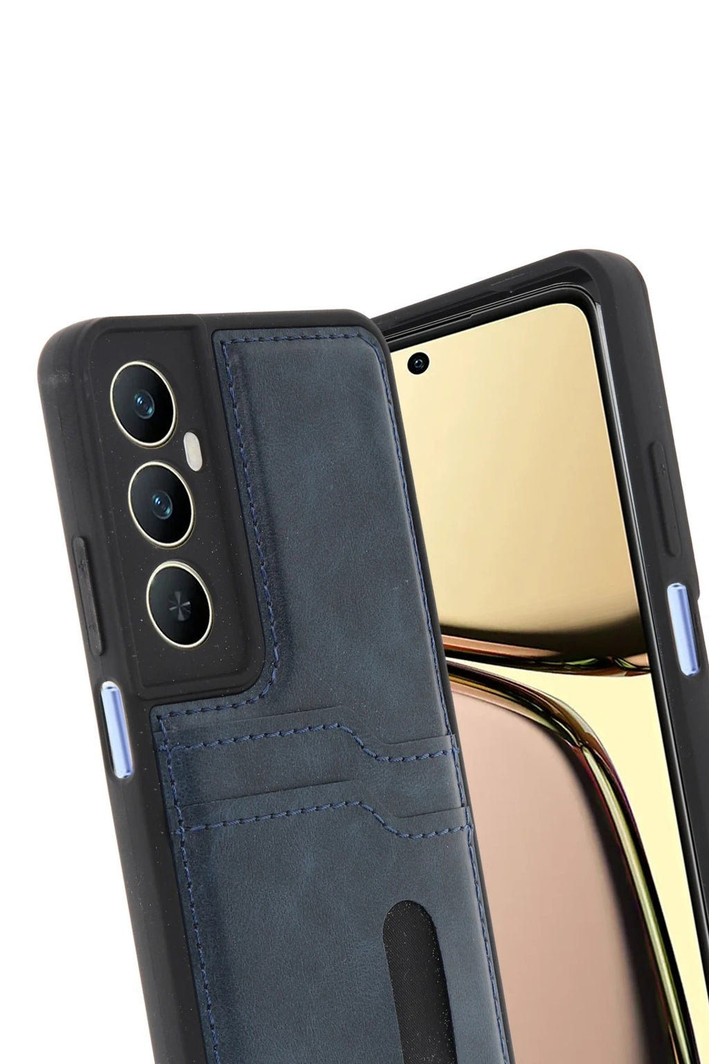 Mey İthalat® Realme C65 Sara Kartvizitli Deri Kılıf - Lacivert