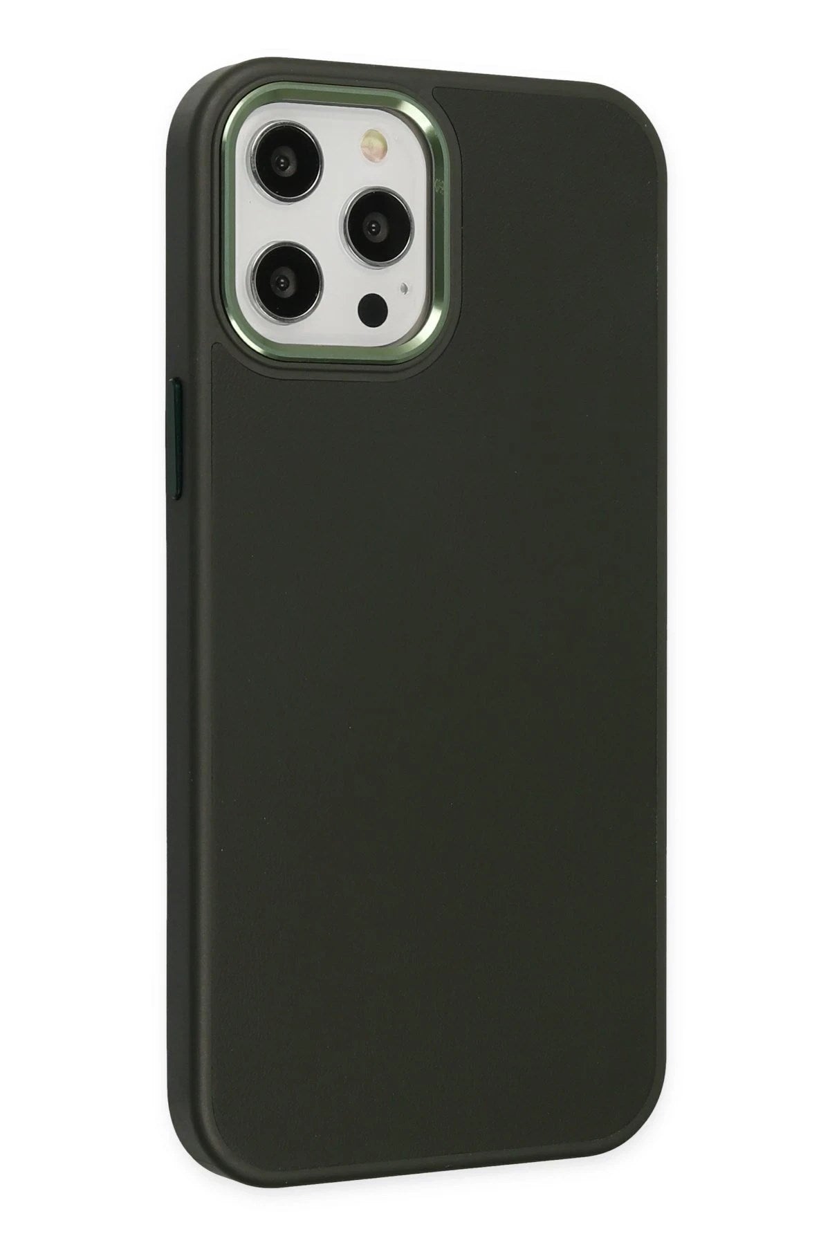 Mey İthalat® iPhone 12 Pro Max Kılıf Asya Deri Silikon - Koyu Yeşil