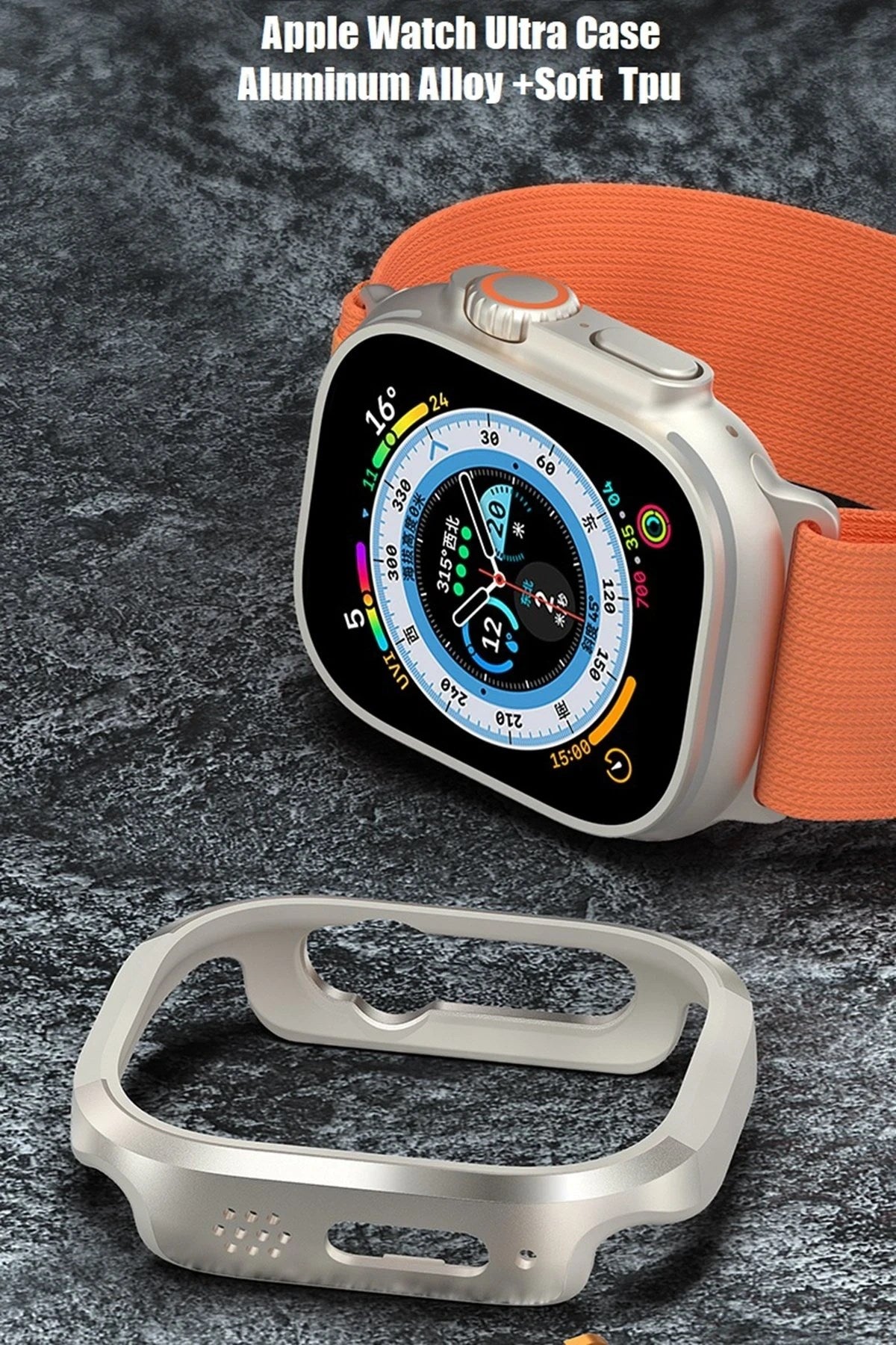 Mey İthalat® Watch Ultra 49mm MO-WT3 Alüminyum Camlı Kasa Ekran Koruyucu - Gold