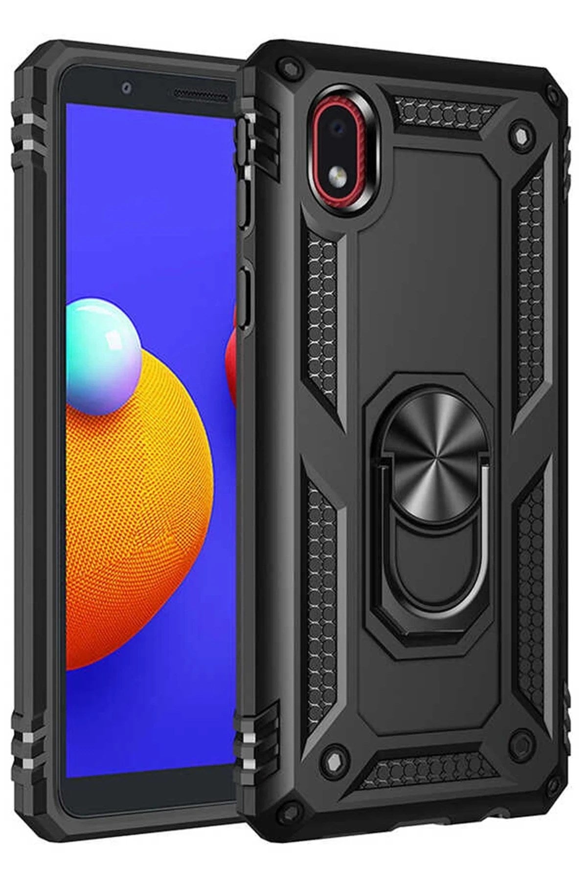 Mey İthalat® Samsung Galaxy A01 Core Kılıf Sofya Yüzüklü Silikon Kapak - Siyah