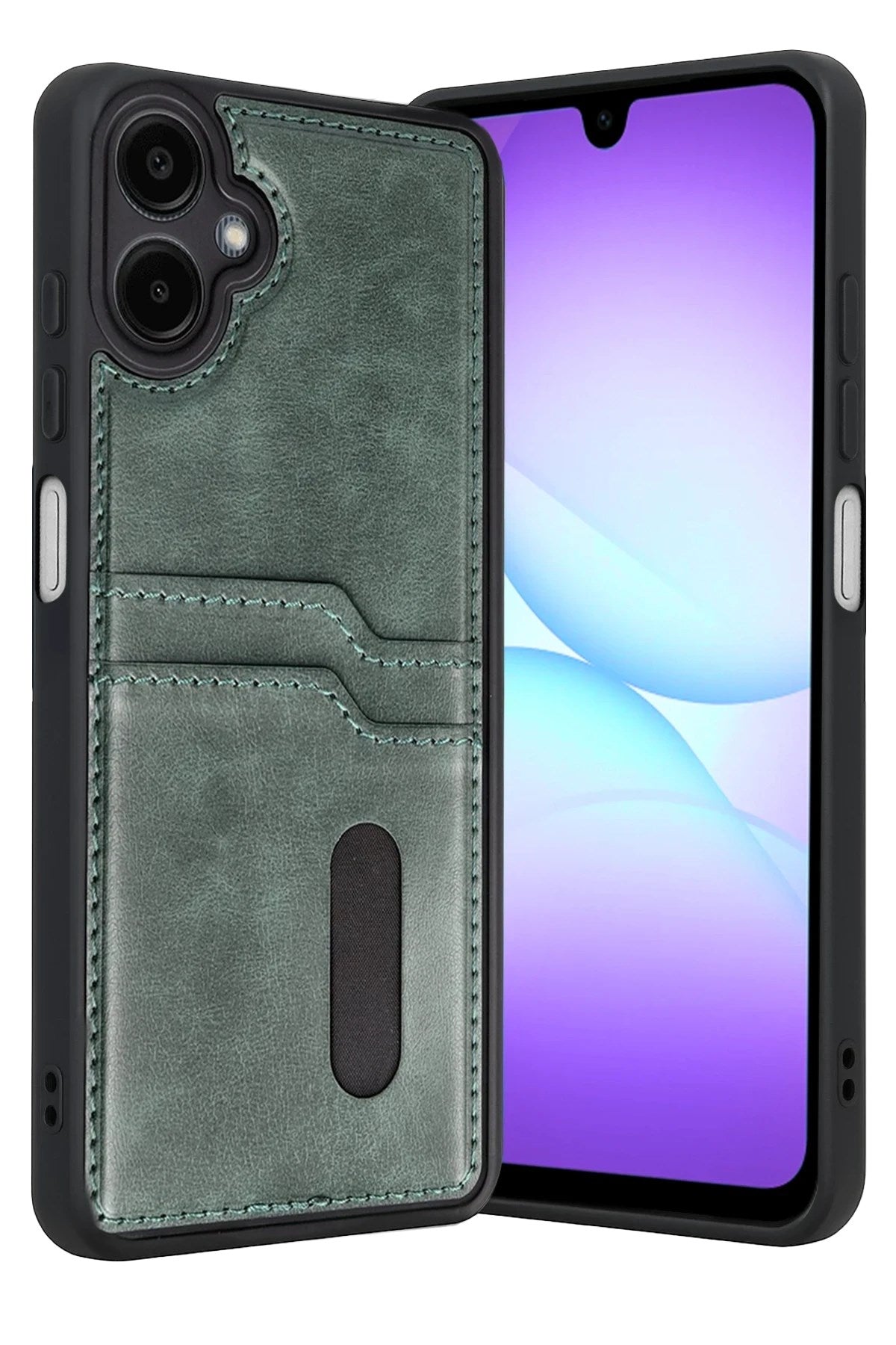 Mey İthalat® Samsung Galaxy A07 4G Sara Kartvizitli Deri Kılıf - Yeşil