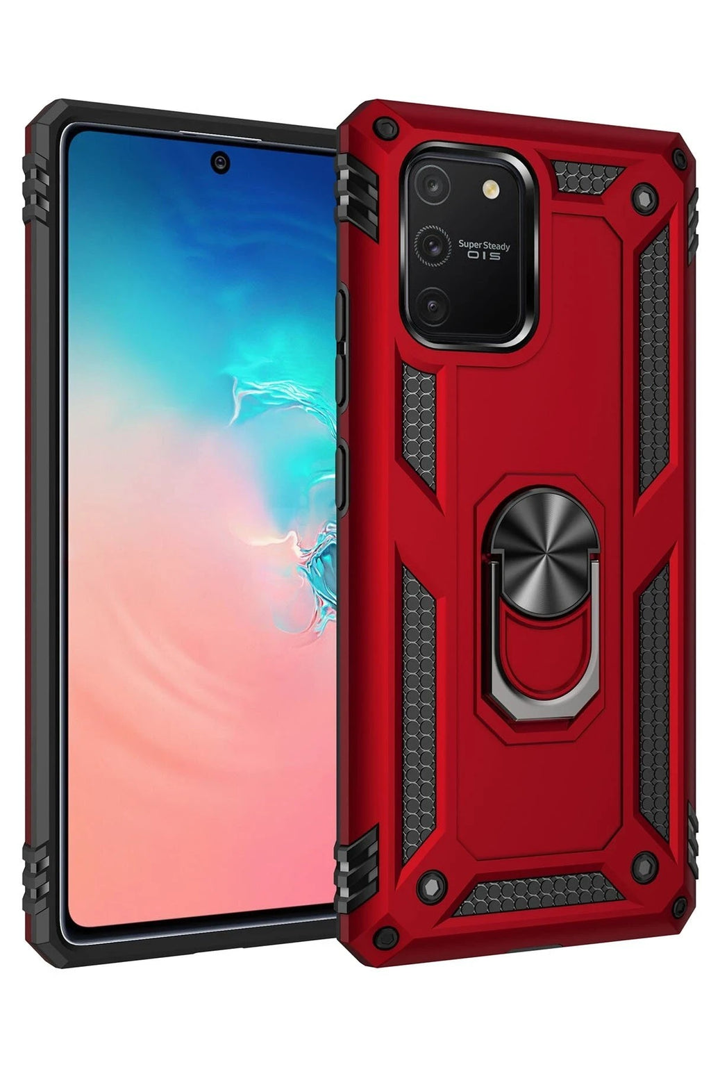Mey İthalat® Samsung Galaxy A91 / S10 Lite Kılıf Sofya Yüzüklü Silikon Kapak - Kırmızı